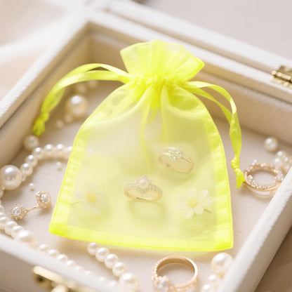 100PCS Yellow Organza Bags, 4x6 in Sheer Mesh Drawstring Bag | Jewelry Pouches, Small Tulle Candy Bag, for Christmas, Wedding Party Favors, Birthday, Holiday Packaging, Baby Shower