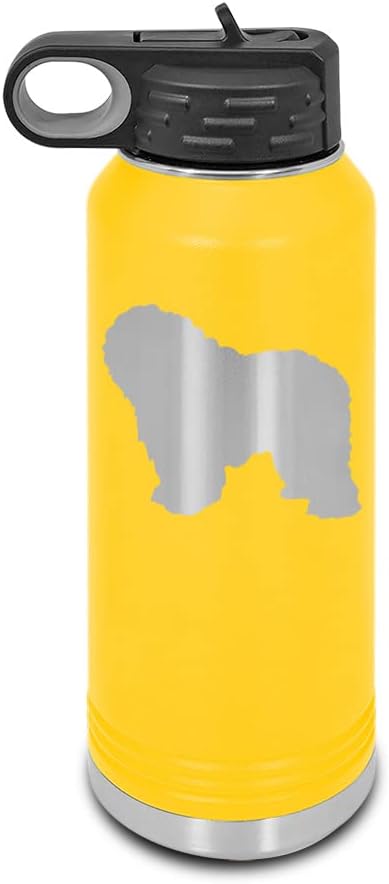 Polish Lowland Sheepdog Laser Engraved Water Bottle Customizable Polar Camel Stainless Steel with Straw - Dog Canine pet Yellow 32 oz