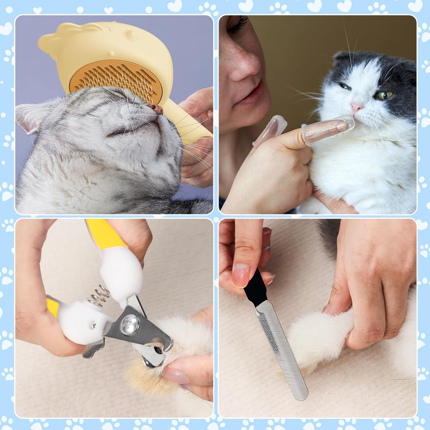 8 Pcs Cat Brush Grooming Kits, Pet Self Cleaning Kit with Pet Nail Clipper and File, Flea Comb, Pet Shampoo Bath Brush, Pet Shedding Brush, Silicone Toothbrush (Yellow)