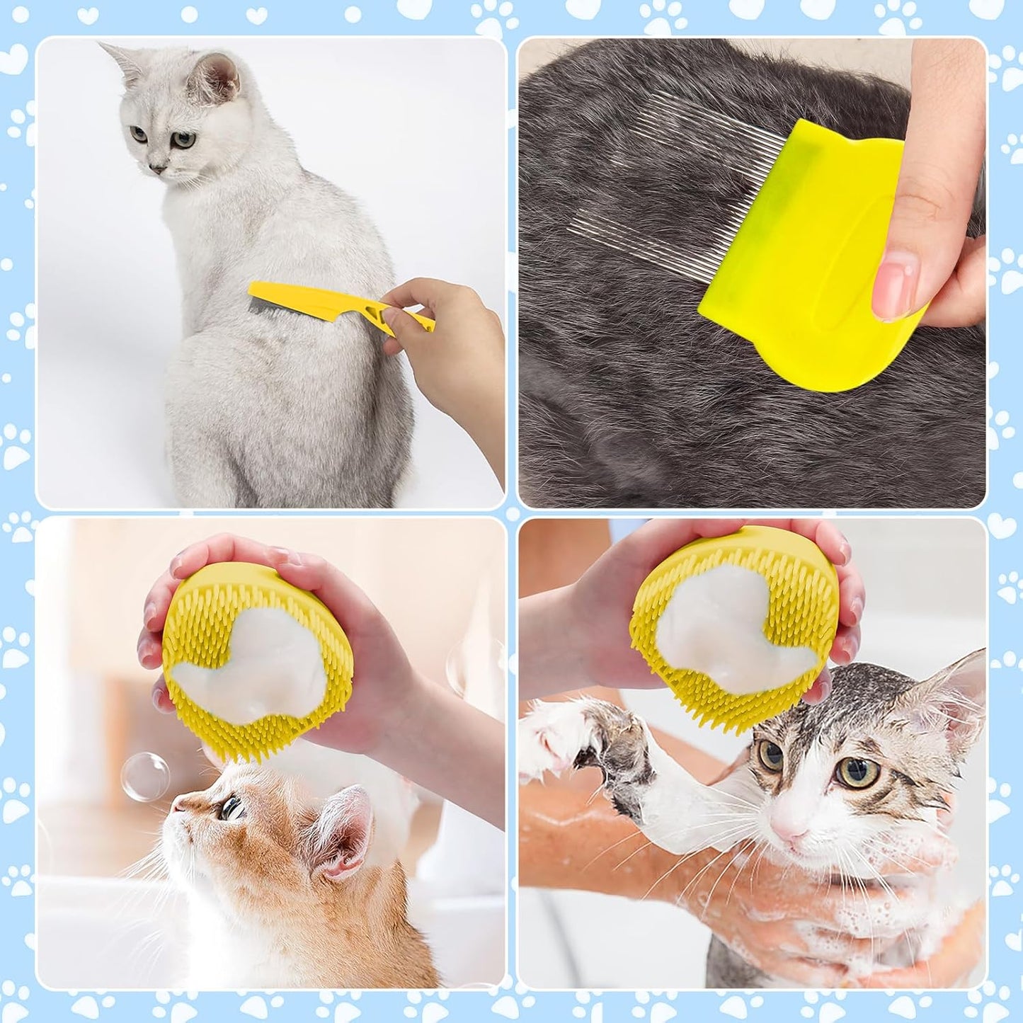 8 Pcs Cat Brush Grooming Kits, Pet Self Cleaning Kit with Pet Nail Clipper and File, Flea Comb, Pet Shampoo Bath Brush, Pet Shedding Brush, Silicone Toothbrush (Yellow)