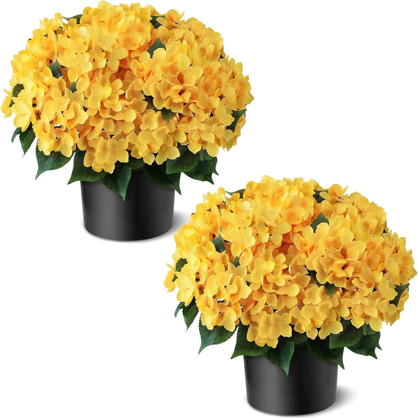 2 Sets 22" Artificial Hydrangea Flower Topiary Trees for Porch (Yellow) | with Pots,No Assembly Needed,Faux Silk Flower Potted Plant,for Front Door Farmhouse Garden Home Outdoor Spring Summer Decor