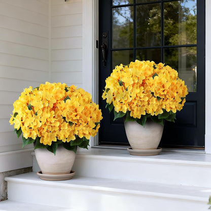 2 Sets 22" Artificial Hydrangea Flower Topiary Trees for Porch (Yellow) | with Pots,No Assembly Needed,Faux Silk Flower Potted Plant,for Front Door Farmhouse Garden Home Outdoor Spring Summer Decor