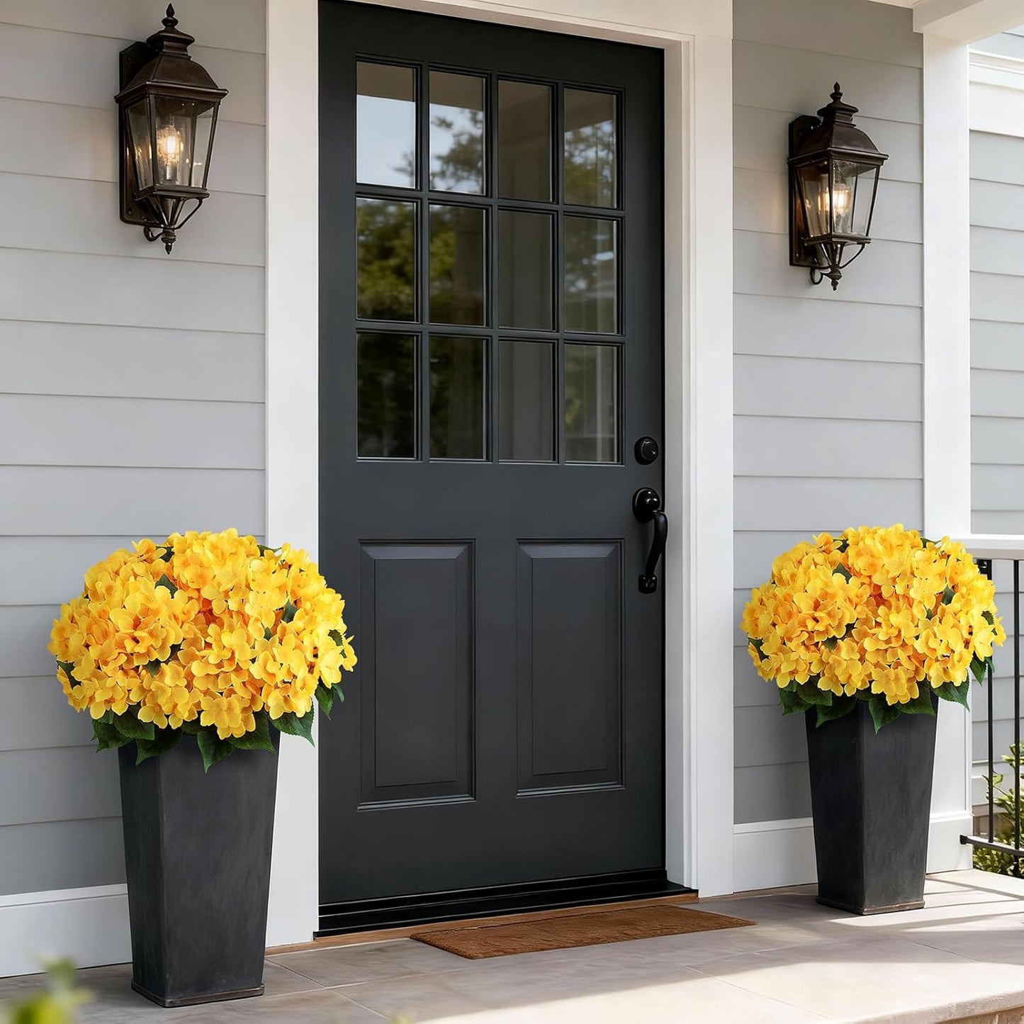 2 Sets 22" Artificial Hydrangea Flower Topiary Trees for Porch (Yellow) | with Pots,No Assembly Needed,Faux Silk Flower Potted Plant,for Front Door Farmhouse Garden Home Outdoor Spring Summer Decor
