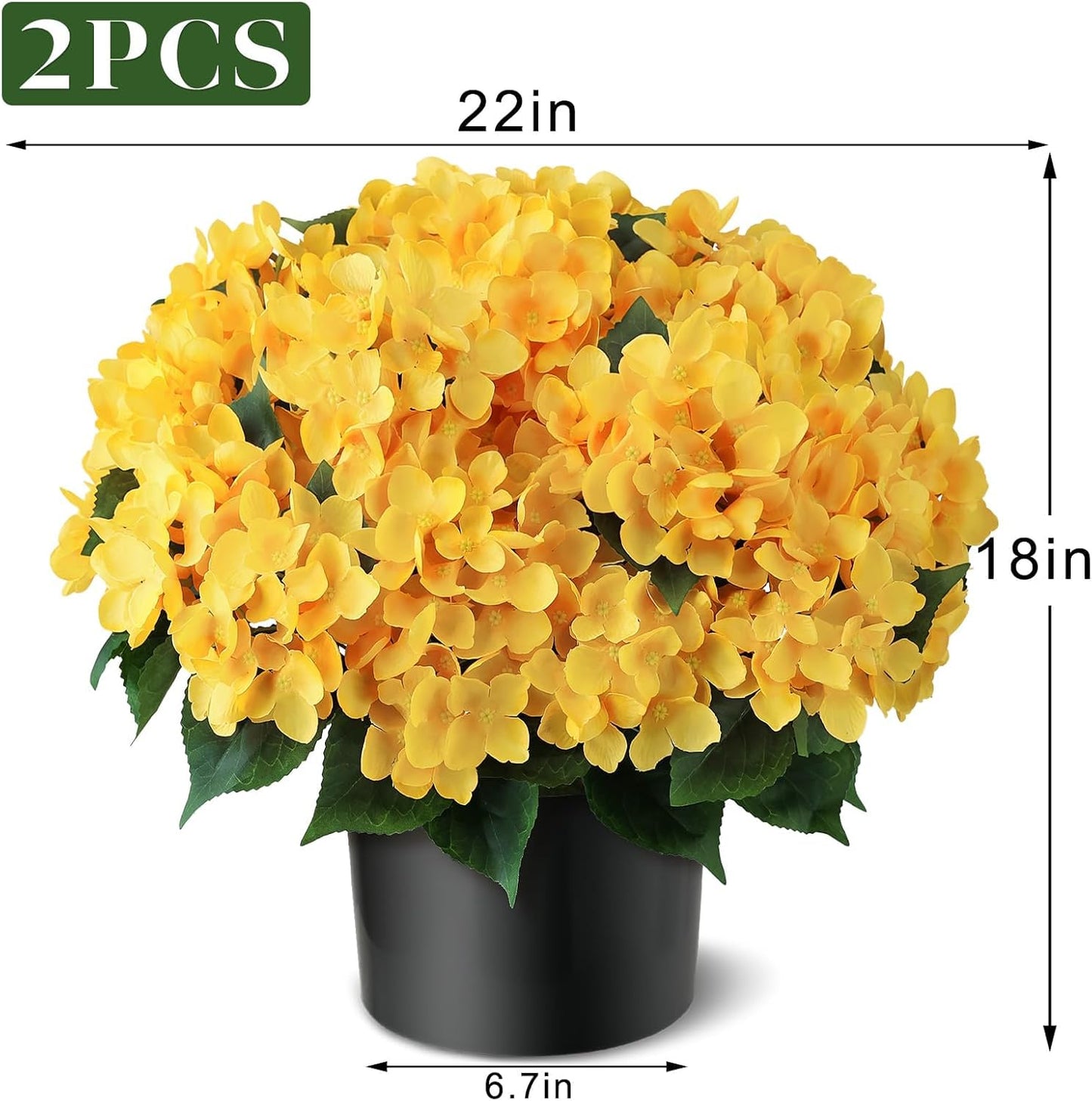 2 Sets 22" Artificial Hydrangea Flower Topiary Trees for Porch (Yellow) | with Pots,No Assembly Needed,Faux Silk Flower Potted Plant,for Front Door Farmhouse Garden Home Outdoor Spring Summer Decor