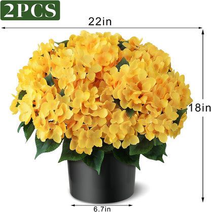 2 Sets 22" Artificial Hydrangea Flower Topiary Trees for Porch (Yellow) | with Pots,No Assembly Needed,Faux Silk Flower Potted Plant,for Front Door Farmhouse Garden Home Outdoor Spring Summer Decor