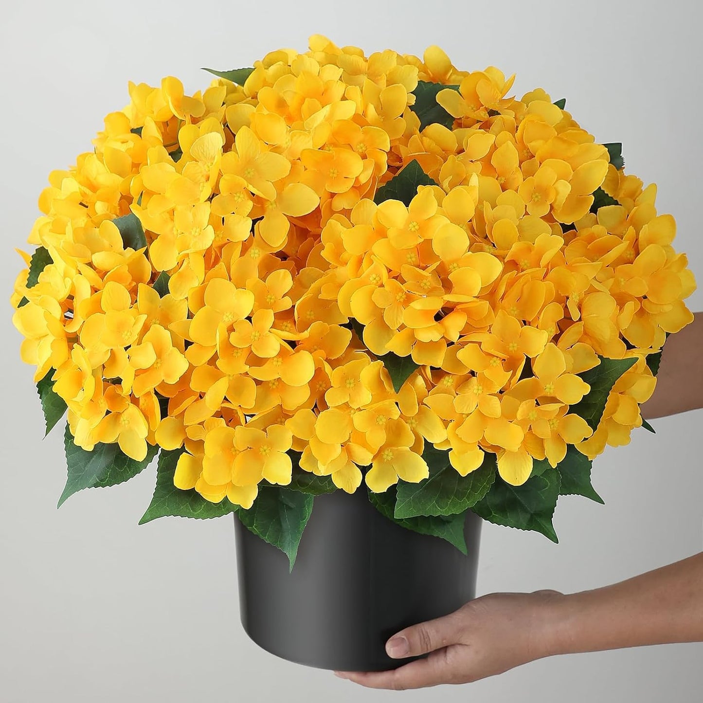 2 Sets 22" Artificial Hydrangea Flower Topiary Trees for Porch (Yellow) | with Pots,No Assembly Needed,Faux Silk Flower Potted Plant,for Front Door Farmhouse Garden Home Outdoor Spring Summer Decor