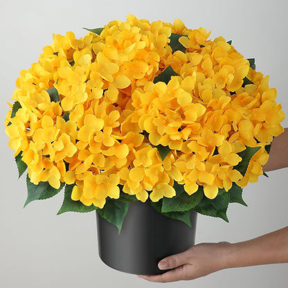 2 Sets 22" Artificial Hydrangea Flower Topiary Trees for Porch (Yellow) | with Pots,No Assembly Needed,Faux Silk Flower Potted Plant,for Front Door Farmhouse Garden Home Outdoor Spring Summer Decor