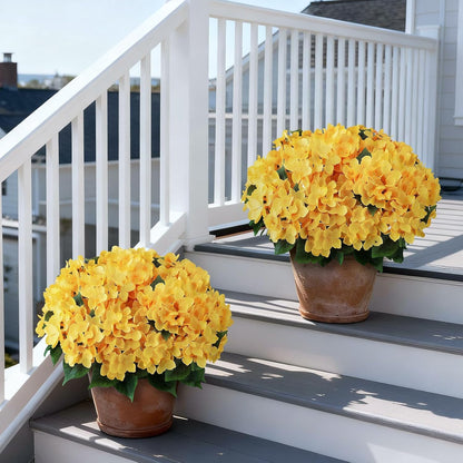 2 Sets 22" Artificial Hydrangea Flower Topiary Trees for Porch (Yellow) | with Pots,No Assembly Needed,Faux Silk Flower Potted Plant,for Front Door Farmhouse Garden Home Outdoor Spring Summer Decor