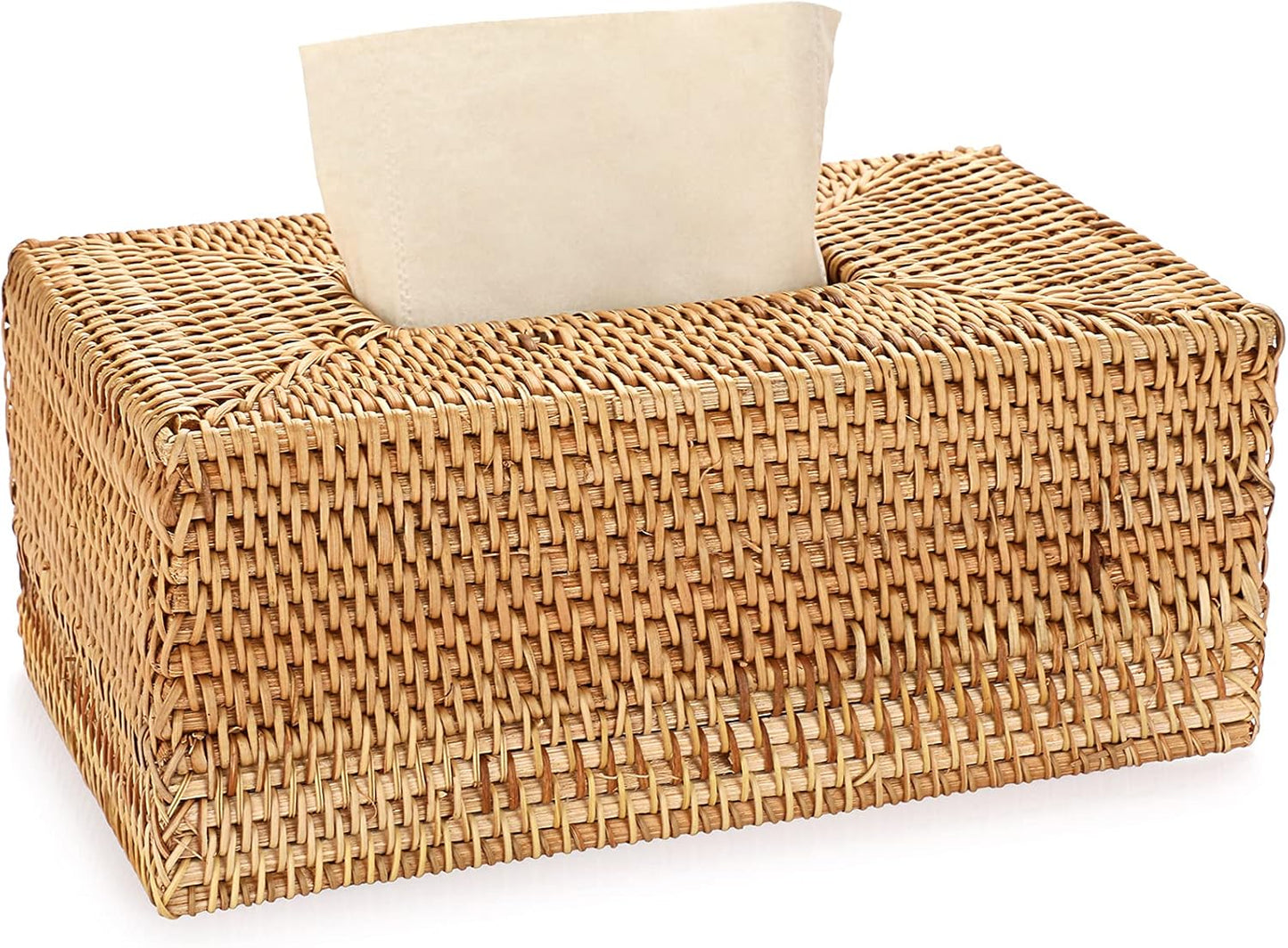 Tissue Box Cover Rectangle Tissue Box Rattan Tissue Box Holder,Wicker Decorative Tissue Holder for Bathroom Toilet Living Room Kitchen Office Table Desk, Yellow