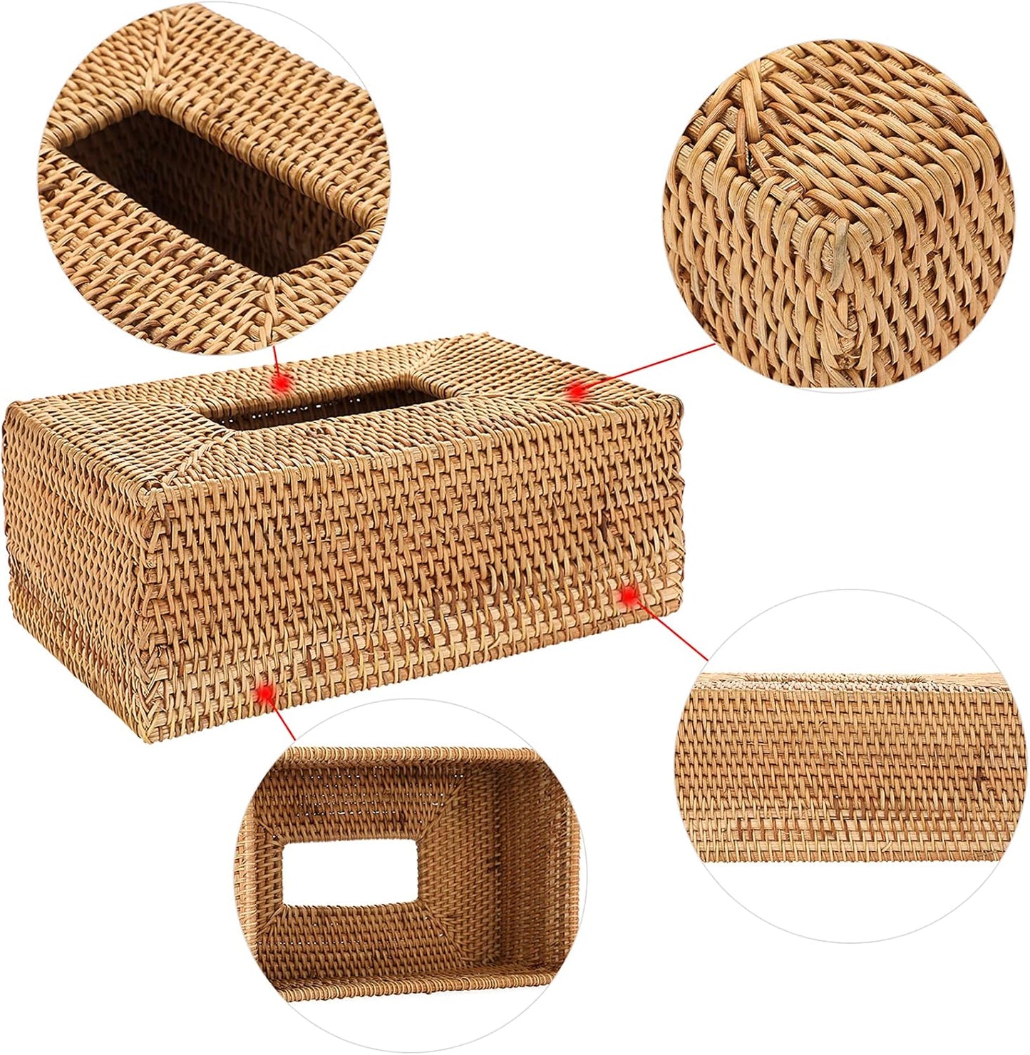 Tissue Box Cover Rectangle Tissue Box Rattan Tissue Box Holder,Wicker Decorative Tissue Holder for Bathroom Toilet Living Room Kitchen Office Table Desk, Yellow