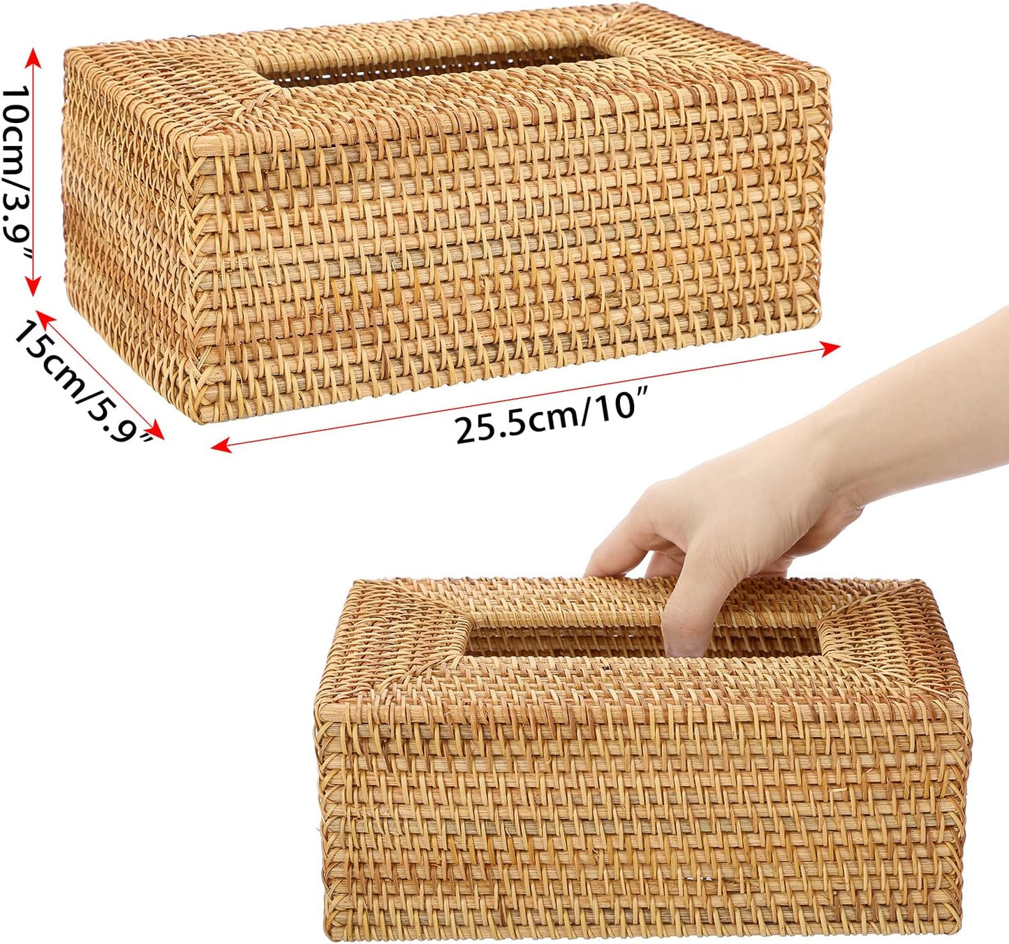 Tissue Box Cover Rectangle Tissue Box Rattan Tissue Box Holder,Wicker Decorative Tissue Holder for Bathroom Toilet Living Room Kitchen Office Table Desk, Yellow