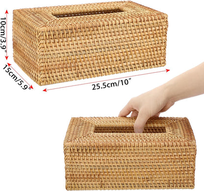 Tissue Box Cover Rectangle Tissue Box Rattan Tissue Box Holder,Wicker Decorative Tissue Holder for Bathroom Toilet Living Room Kitchen Office Table Desk, Yellow