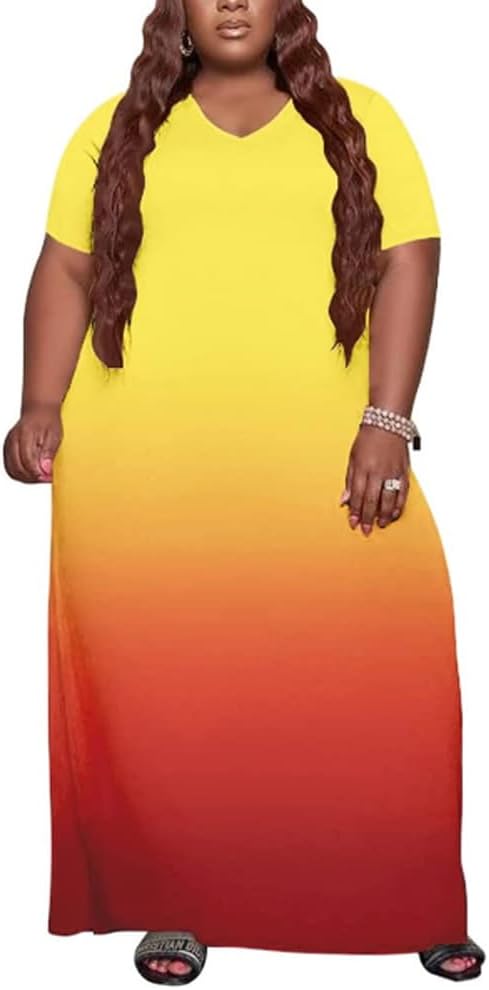 Oversize Tshirt Dress Plus Size Short Sleeve Maxi Dress with Pockets
