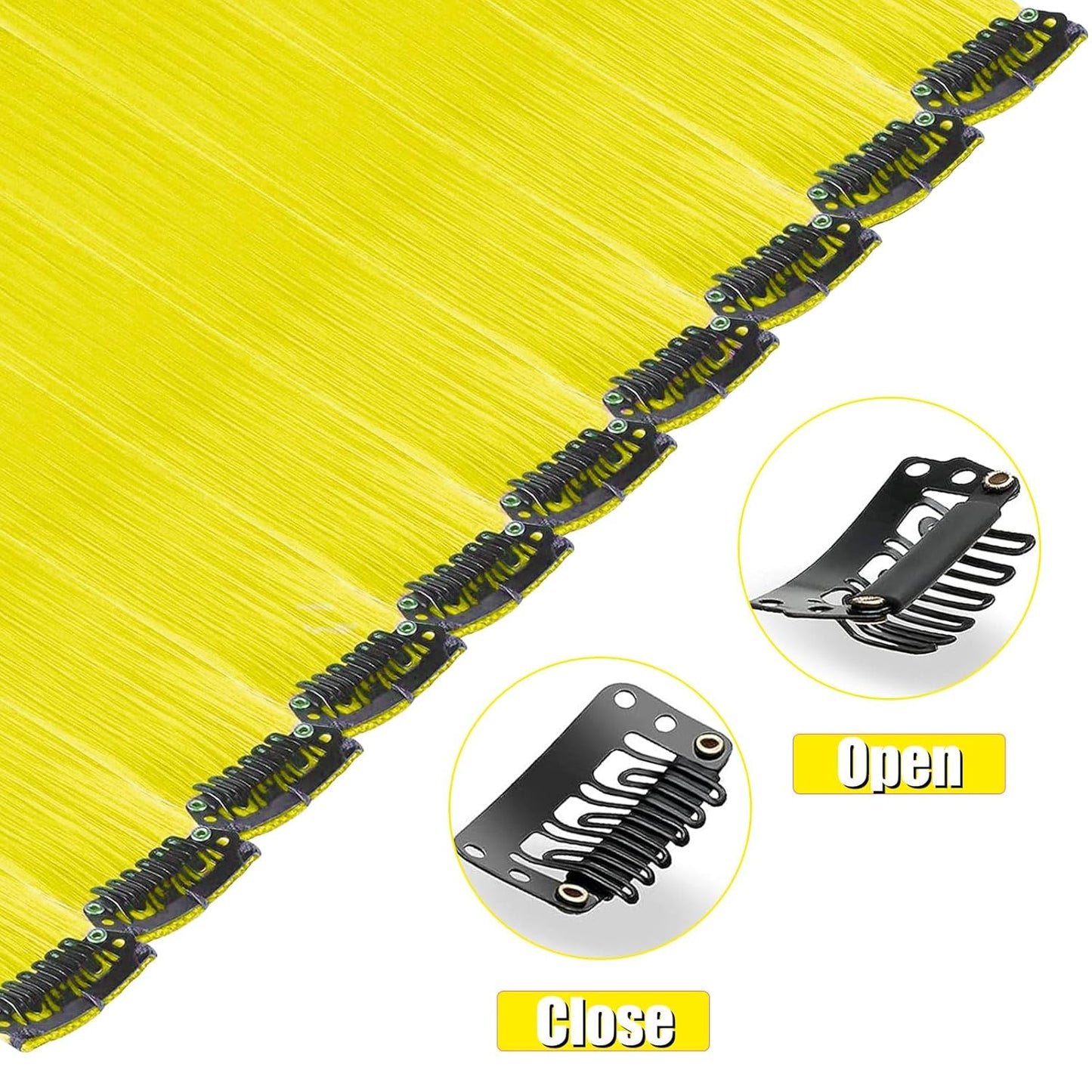 12 PCS Yellow Hair Extensions Clip in, Colorful Hair Accessories Set | Yellow Wig Extensions, Long Straight Synthetic Hairpieces for Girls Kids Women, Party Cosplay and Daily Wear