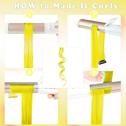 12 PCS Yellow Hair Extensions Clip in, Colorful Hair Accessories Set | Yellow Wig Extensions, Long Straight Synthetic Hairpieces for Girls Kids Women, Party Cosplay and Daily Wear