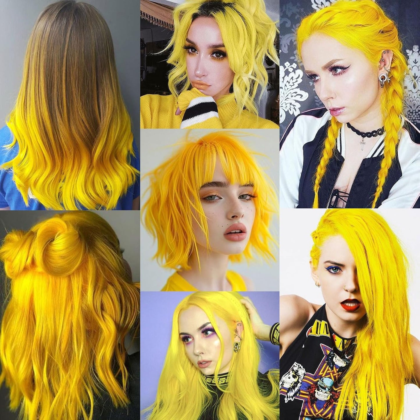12 PCS Yellow Hair Extensions Clip in, Colorful Hair Accessories Set | Yellow Wig Extensions, Long Straight Synthetic Hairpieces for Girls Kids Women, Party Cosplay and Daily Wear