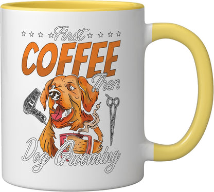 First Coffee Then Pet Care Grooming Animal Salon Pet Groomer Ceramic Mug, Yellow/White, 11oz