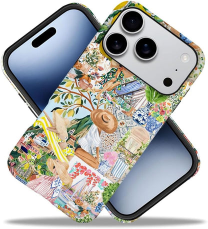 Compatible with iPhone 17 Pro,Anti-Scratch Frosted Case Cover,Collage Aesthetic Lemon Flower Boho