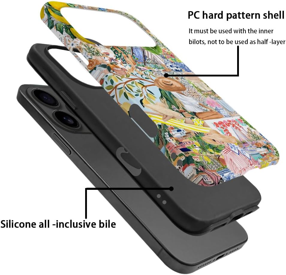 Compatible with iPhone 17 Pro,Anti-Scratch Frosted Case Cover,Collage Aesthetic Lemon Flower Boho