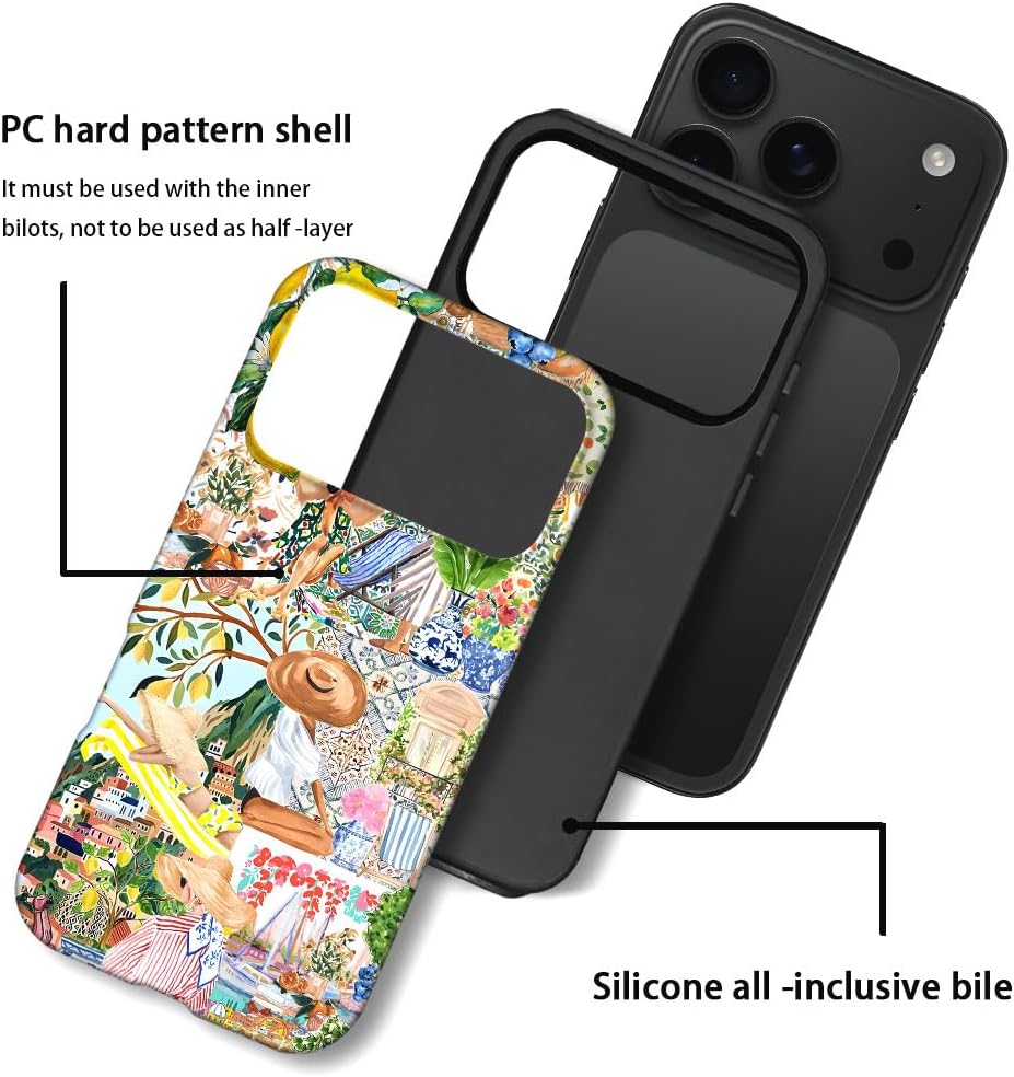 Compatible with iPhone 17 Pro,Anti-Scratch Frosted Case Cover,Collage Aesthetic Lemon Flower Boho