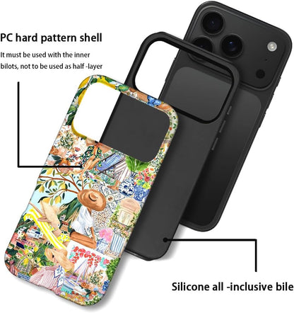 Compatible with iPhone 17 Pro,Anti-Scratch Frosted Case Cover,Collage Aesthetic Lemon Flower Boho