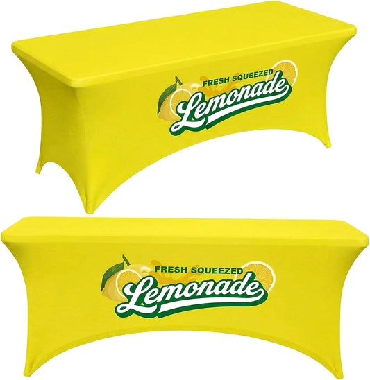 2 Pcs Lemonade Stand Supplies Tablecloth 6ft Lemonade Stretch Table Covers Lemon Spandex Tablecloth for Standard Folding Tables Summer Gathering Beach Picnic Lemon Birthday Party Decoration