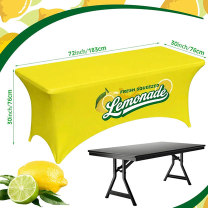 2 Pcs Lemonade Stand Supplies Tablecloth 6ft Lemonade Stretch Table Covers Lemon Spandex Tablecloth for Standard Folding Tables Summer Gathering Beach Picnic Lemon Birthday Party Decoration