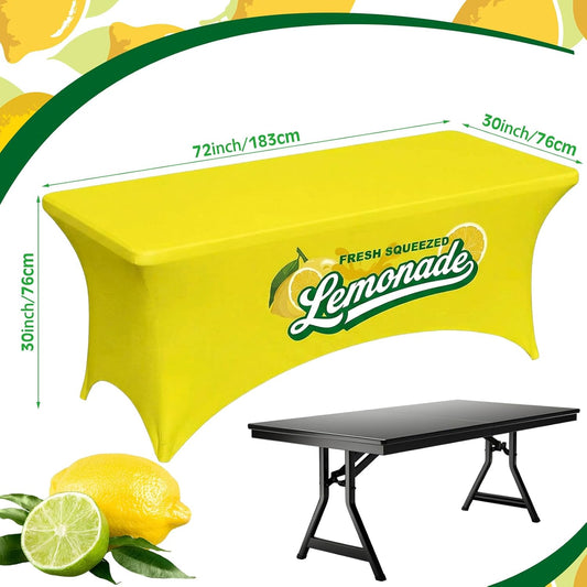 2 Pcs Lemonade Stand Supplies Tablecloth 6ft Lemonade Stretch Table Covers Lemon Spandex Tablecloth for Standard Folding Tables Summer Gathering Beach Picnic Lemon Birthday Party Decoration