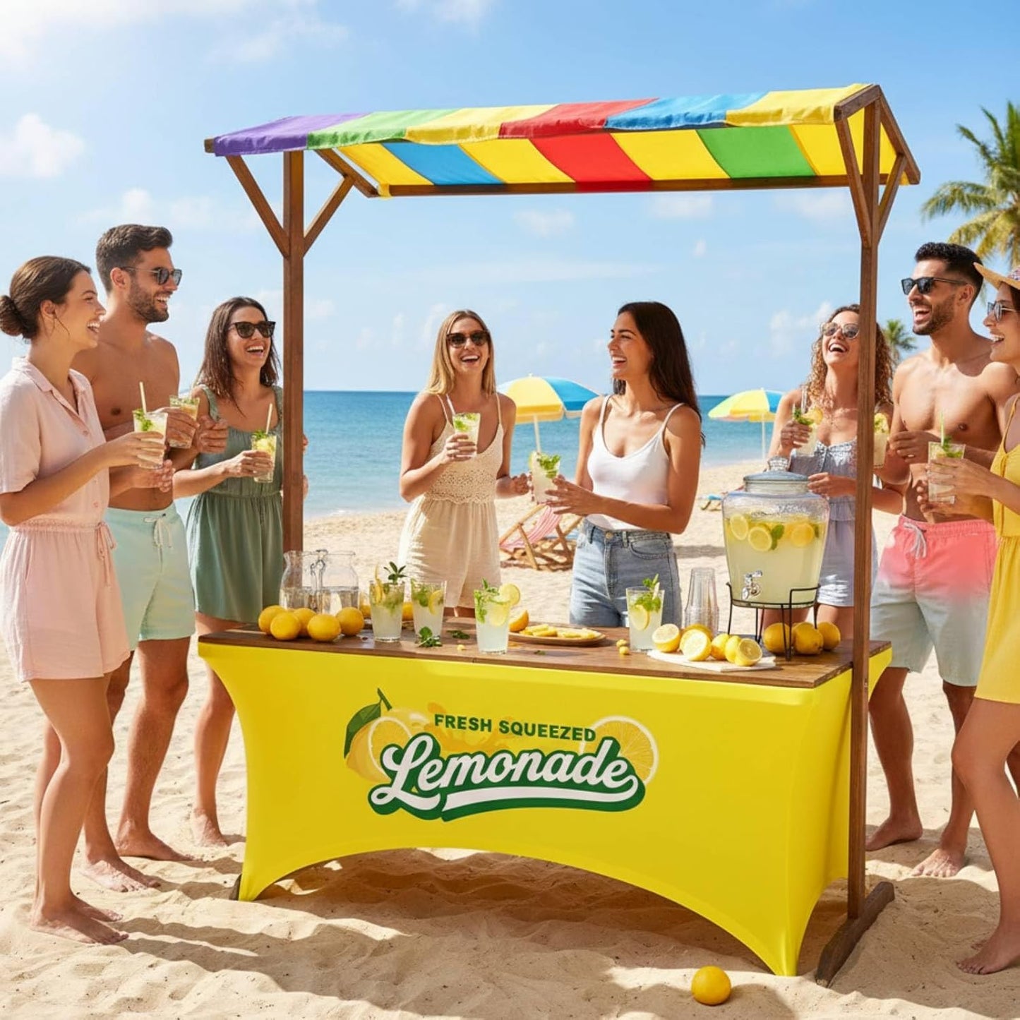 2 Pcs Lemonade Stand Supplies Tablecloth 6ft Lemonade Stretch Table Covers Lemon Spandex Tablecloth for Standard Folding Tables Summer Gathering Beach Picnic Lemon Birthday Party Decoration