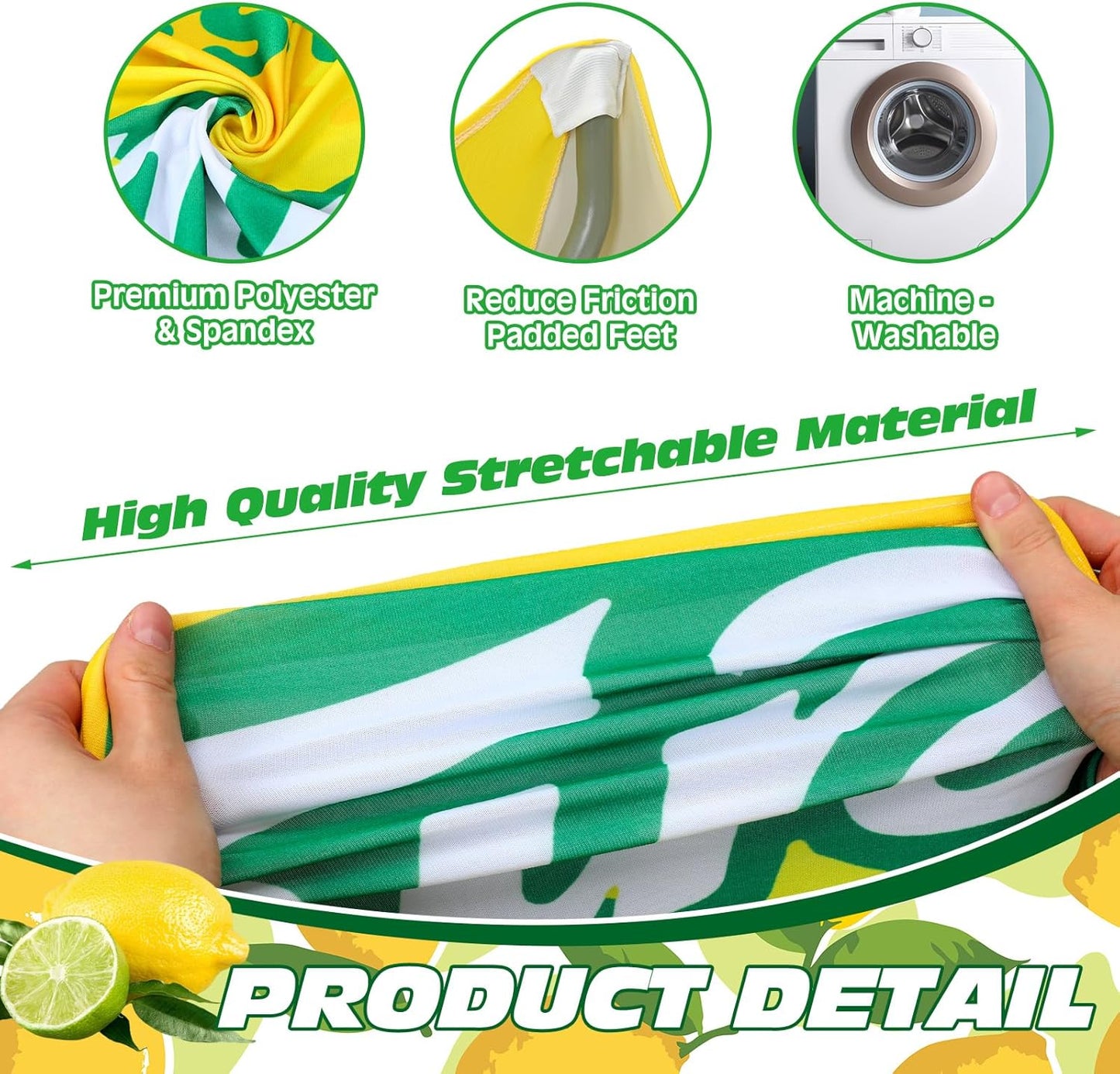 2 Pcs Lemonade Stand Supplies Tablecloth 6ft Lemonade Stretch Table Covers Lemon Spandex Tablecloth for Standard Folding Tables Summer Gathering Beach Picnic Lemon Birthday Party Decoration