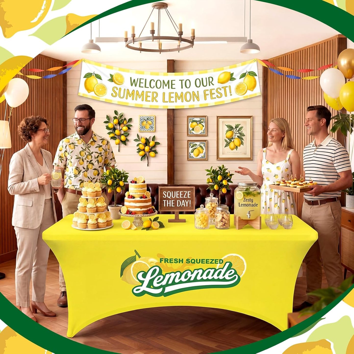 2 Pcs Lemonade Stand Supplies Tablecloth 6ft Lemonade Stretch Table Covers Lemon Spandex Tablecloth for Standard Folding Tables Summer Gathering Beach Picnic Lemon Birthday Party Decoration