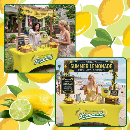 2 Pcs Lemonade Stand Supplies Tablecloth 6ft Lemonade Stretch Table Covers Lemon Spandex Tablecloth for Standard Folding Tables Summer Gathering Beach Picnic Lemon Birthday Party Decoration