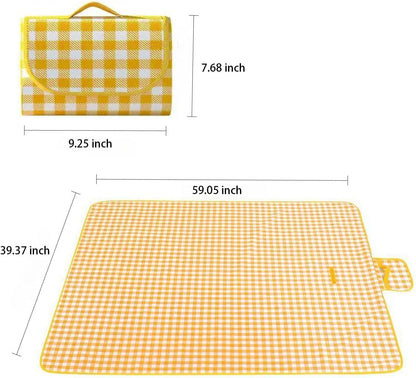 Large Picnic Blanket Waterproof and Sand Proof -59x39 inch Large Outdoor Beach Mat, Portable Foldable Blanket, Suitable for Camping, Parks, Families, Adults, Children, and Pets (Yellow-M)
