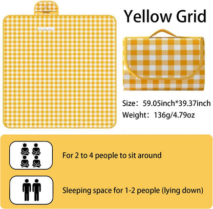 Large Picnic Blanket Waterproof and Sand Proof -59x39 inch Large Outdoor Beach Mat, Portable Foldable Blanket, Suitable for Camping, Parks, Families, Adults, Children, and Pets (Yellow-M)