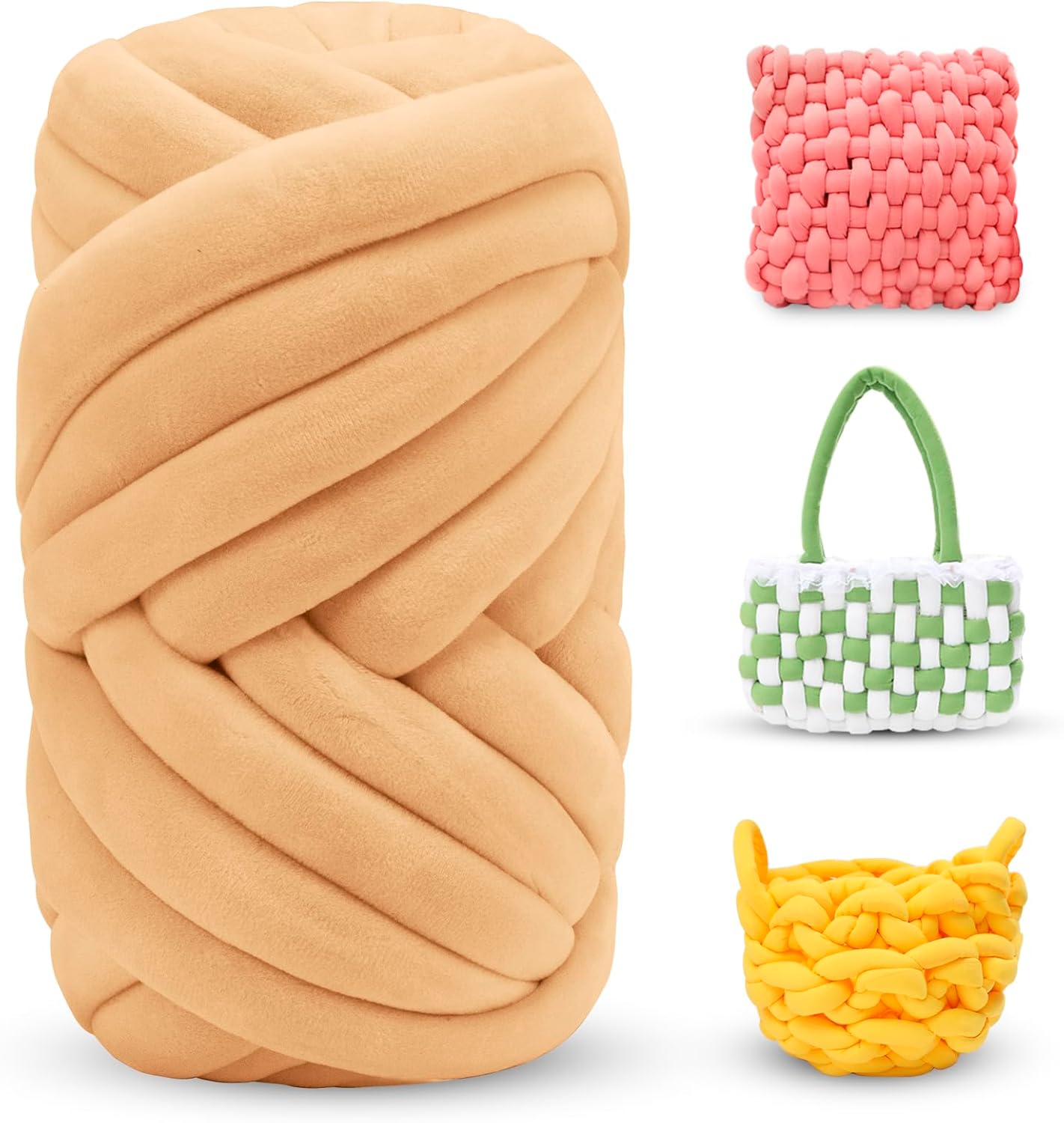 Thick Chunky Yarn for Arm Knitting Jumbo Tube Yarn Soft Chunky Knit Blanket Yarn, Velvet Yarn for Crocheting Handbags Hand Knitting Pet Bed Rugs Pillows Crafts (Egg Yellow, 0.55lbs)