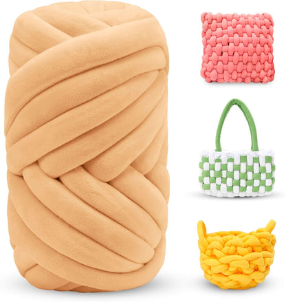 Thick Chunky Yarn for Arm Knitting Jumbo Tube Yarn Soft Chunky Knit Blanket Yarn, Velvet Yarn for Crocheting Handbags Hand Knitting Pet Bed Rugs Pillows Crafts (Egg Yellow, 0.55lbs)