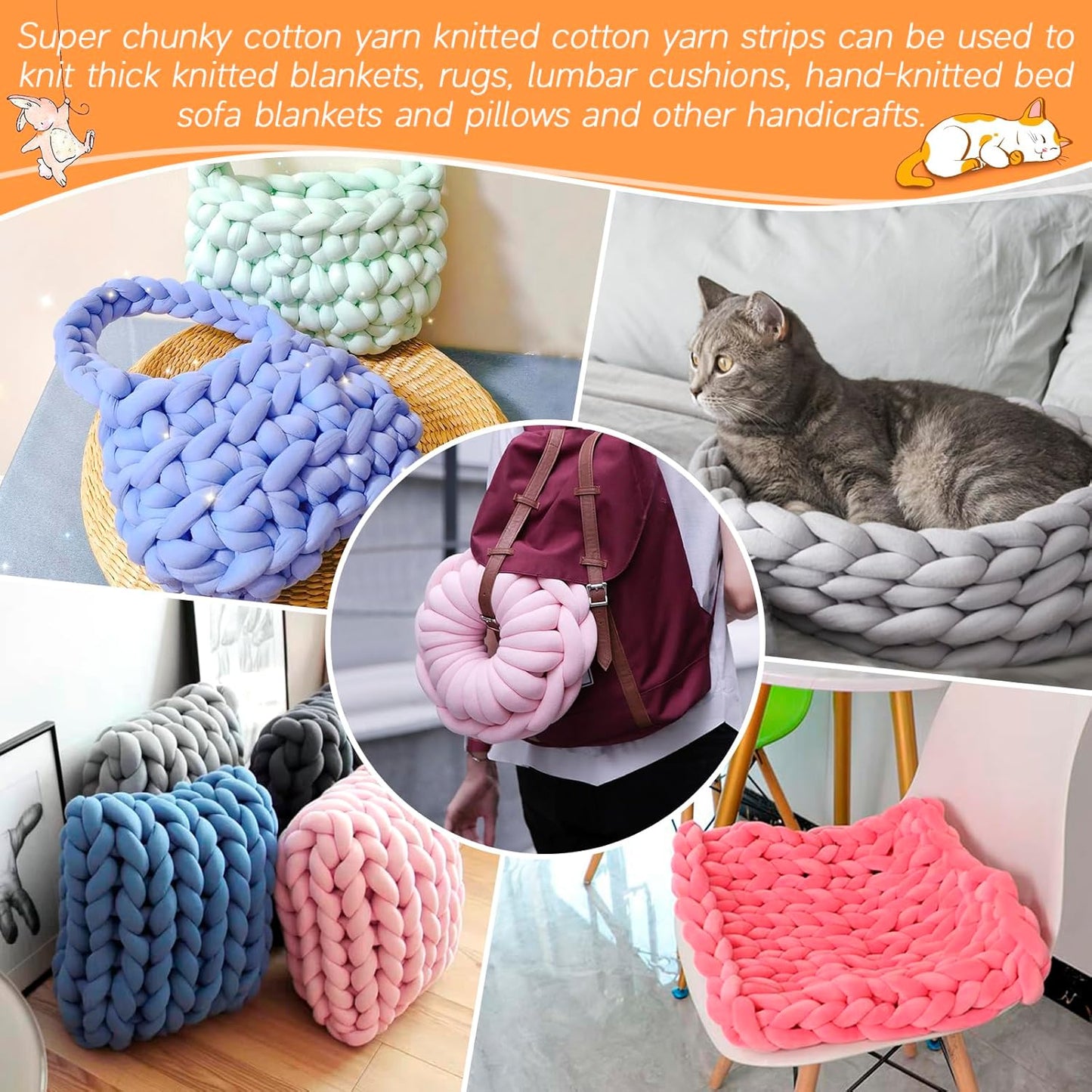 Thick Chunky Yarn for Arm Knitting Jumbo Tube Yarn Soft Chunky Knit Blanket Yarn, Velvet Yarn for Crocheting Handbags Hand Knitting Pet Bed Rugs Pillows Crafts (Egg Yellow, 0.55lbs)