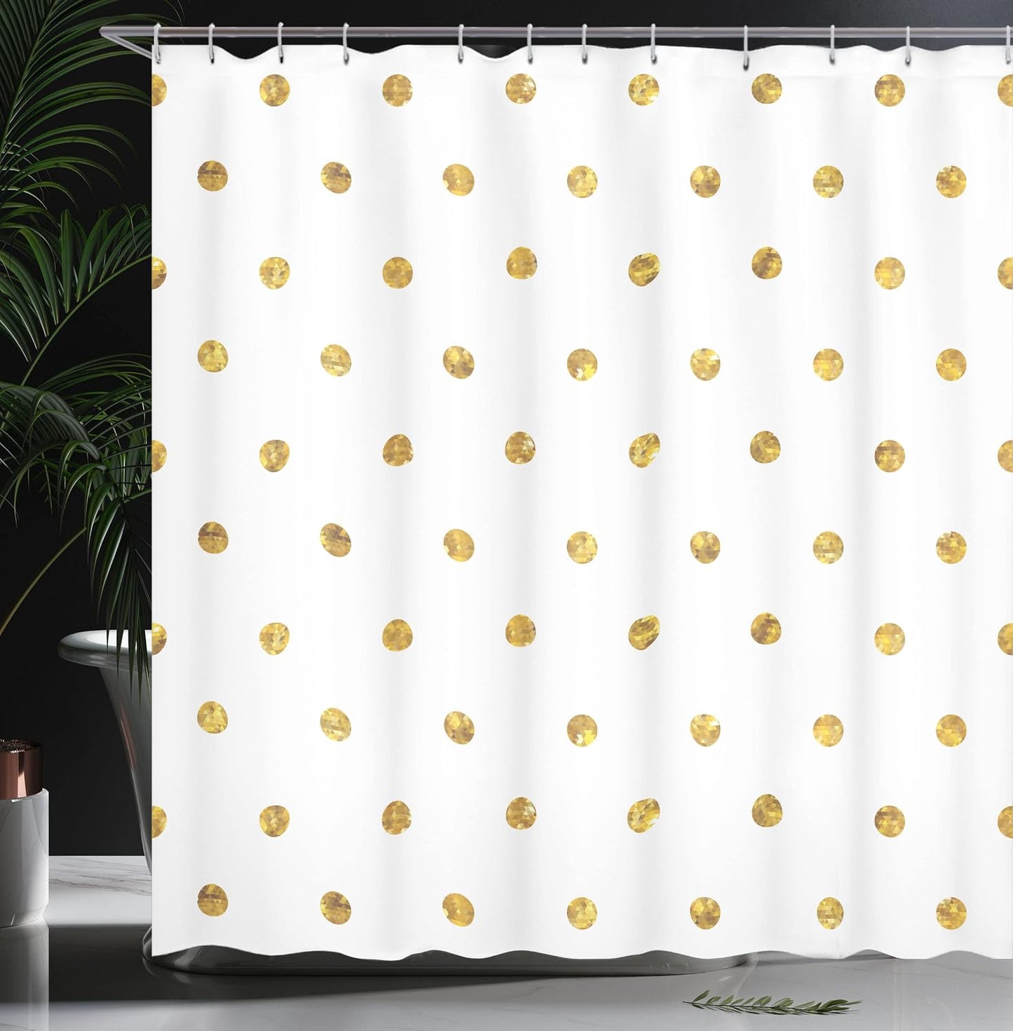 Modern Shower Curtain, Blurry Crystalised Yellow Ombre Geometric Circles Rounds Plain Backdrop Print, Cloth Fabric Bathroom Decor Set with Hooks, 69" W x 70" L, Yellow White