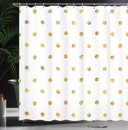 Modern Shower Curtain, Blurry Crystalised Yellow Ombre Geometric Circles Rounds Plain Backdrop Print, Cloth Fabric Bathroom Decor Set with Hooks, 69" W x 70" L, Yellow White