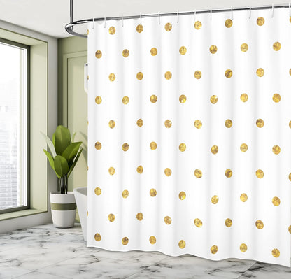 Modern Shower Curtain, Blurry Crystalised Yellow Ombre Geometric Circles Rounds Plain Backdrop Print, Cloth Fabric Bathroom Decor Set with Hooks, 69" W x 70" L, Yellow White
