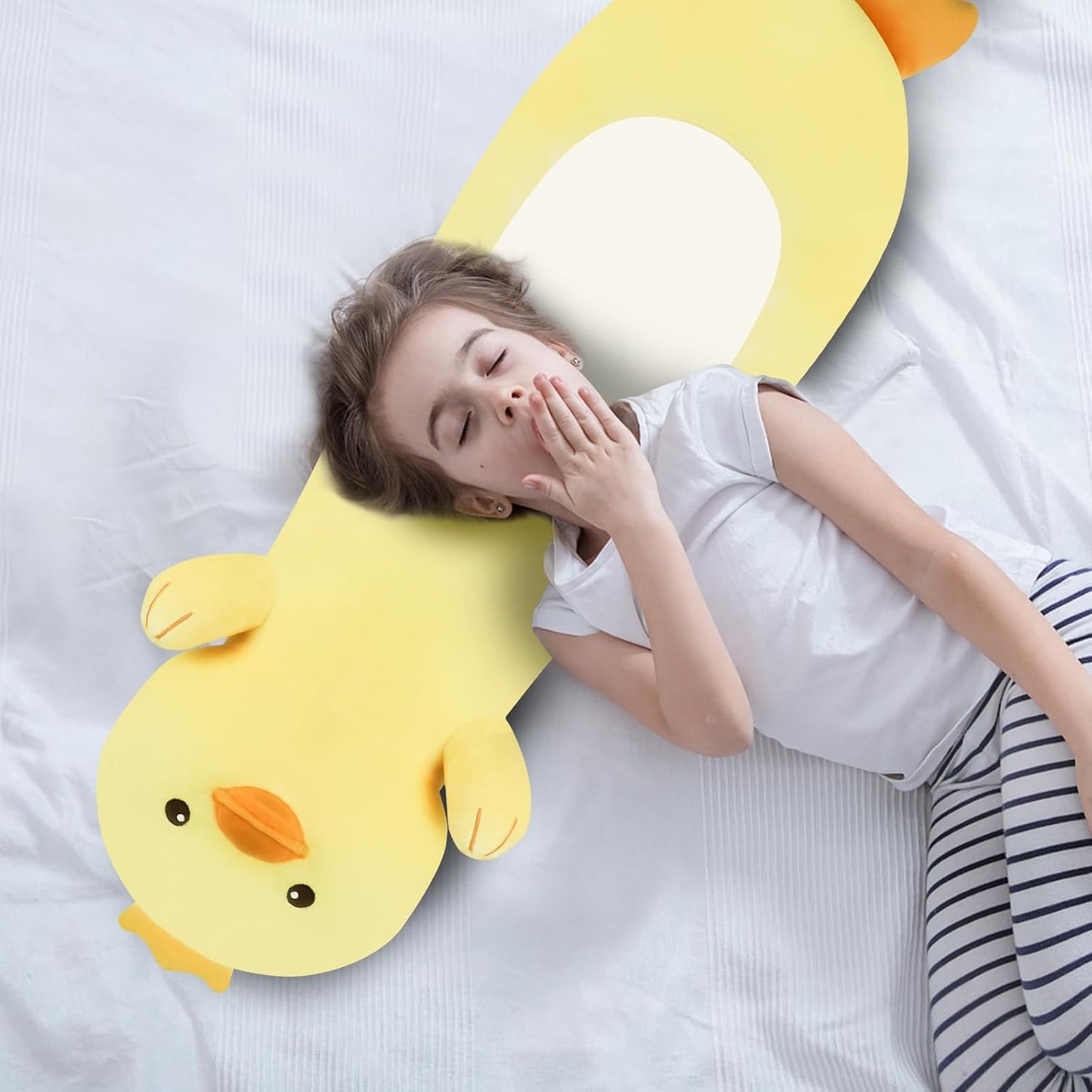 22 Inch Cute Duck Plush Body Pillow, Soft Squishy Yellow Duck Plush Stuffed Animal Large Toy, Cuddle Long Pillow Plushies Gift for Kids Boys and Girls, Birthday