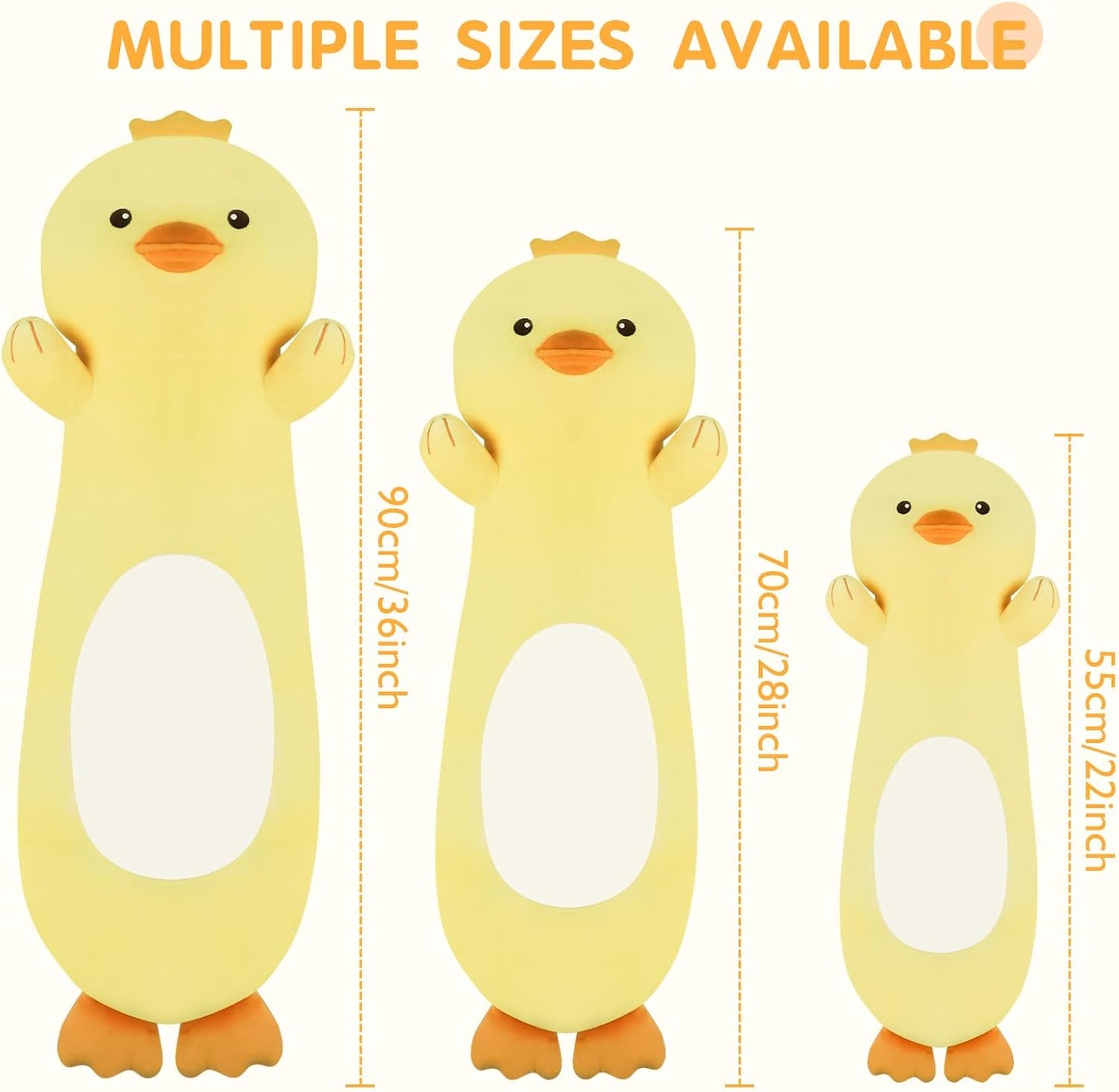 22 Inch Cute Duck Plush Body Pillow, Soft Squishy Yellow Duck Plush Stuffed Animal Large Toy, Cuddle Long Pillow Plushies Gift for Kids Boys and Girls, Birthday
