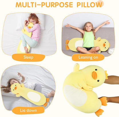 22 Inch Cute Duck Plush Body Pillow, Soft Squishy Yellow Duck Plush Stuffed Animal Large Toy, Cuddle Long Pillow Plushies Gift for Kids Boys and Girls, Birthday