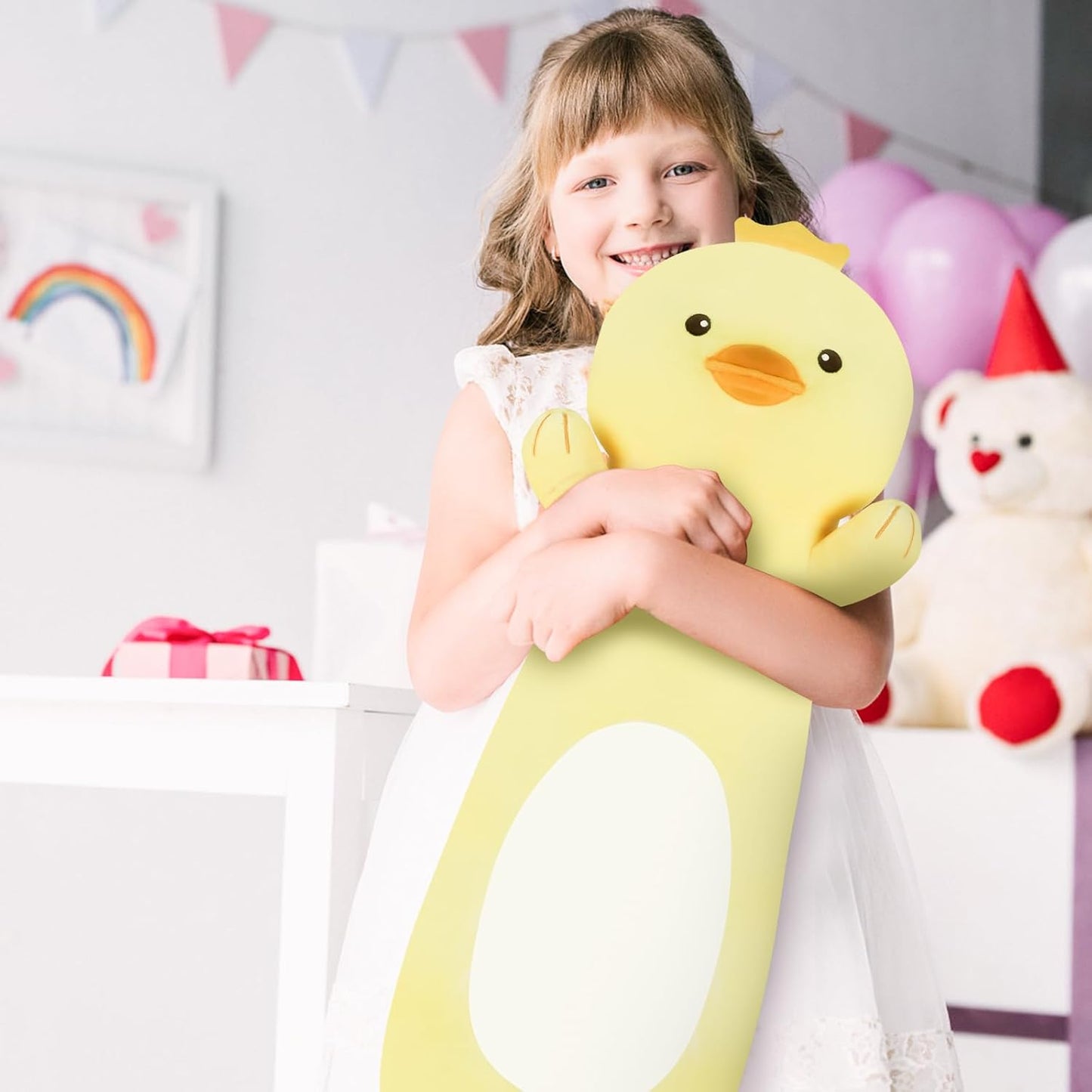 22 Inch Cute Duck Plush Body Pillow, Soft Squishy Yellow Duck Plush Stuffed Animal Large Toy, Cuddle Long Pillow Plushies Gift for Kids Boys and Girls, Birthday