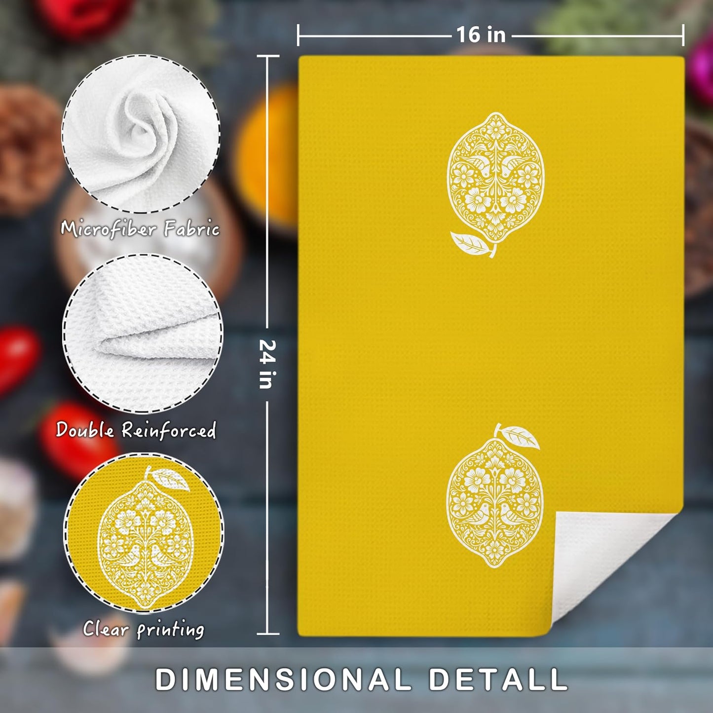Orange Lemon Fruit Kitchen Towels 16x24 Inch Set of 2 | Boho Mandala Folk Art Citrus Fruits Dish Tea Hand Towels for Kitchen Bathroom Decor