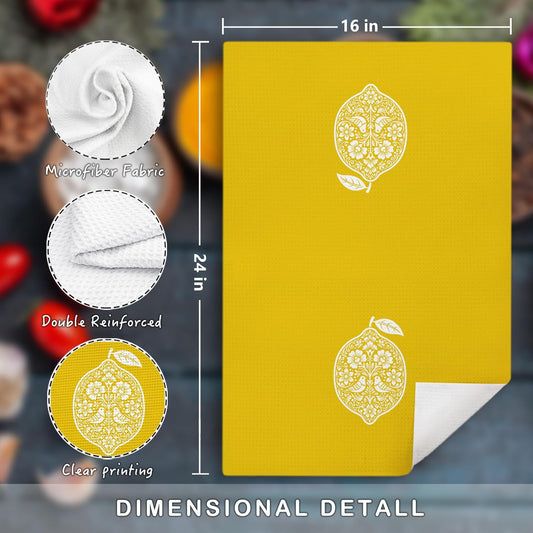 Orange Lemon Fruit Kitchen Towels 16x24 Inch Set of 2 | Boho Mandala Folk Art Citrus Fruits Dish Tea Hand Towels for Kitchen Bathroom Decor