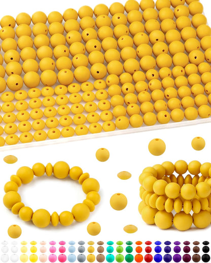 200Pcs Mixed Silicone Beads, 12mm, 15mm for Keychain & DIY Crafts | Mustard Yellow, Round & Lentil Silicone Beads, Seamless Finish, Easy to String, Resistant to Wear, Ideal for Daily Use