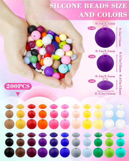 200Pcs Mixed Silicone Beads, 12mm, 15mm for Keychain & DIY Crafts | Mustard Yellow, Round & Lentil Silicone Beads, Seamless Finish, Easy to String, Resistant to Wear, Ideal for Daily Use