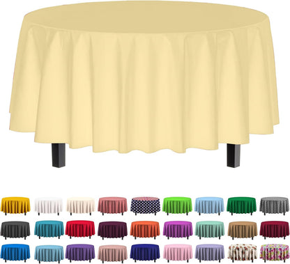 Party Solids 4-Pack Light Yellow Plastic Table Cloth - 84-Inch Round - Disposable Tablecloth for Parties and Picnics