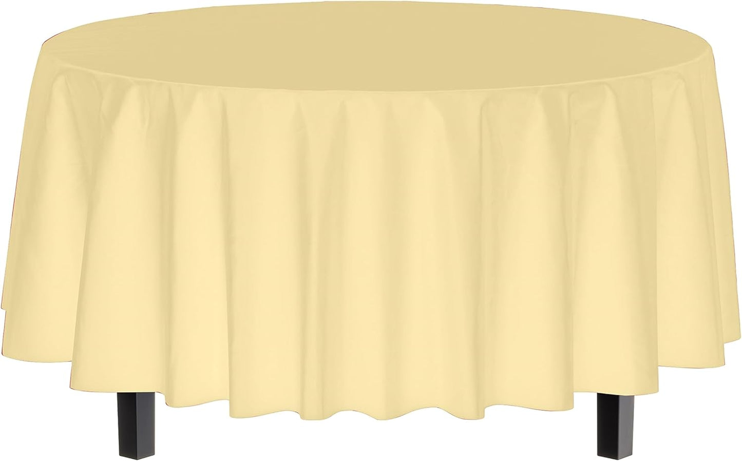 Party Solids 4-Pack Light Yellow Plastic Table Cloth - 84-Inch Round - Disposable Tablecloth for Parties and Picnics